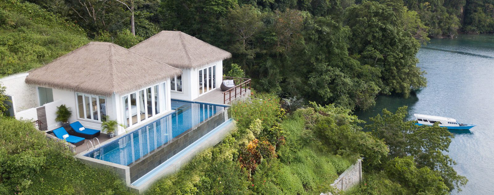 Aerial photo of the Cliffside Villa at Lembeh Resort